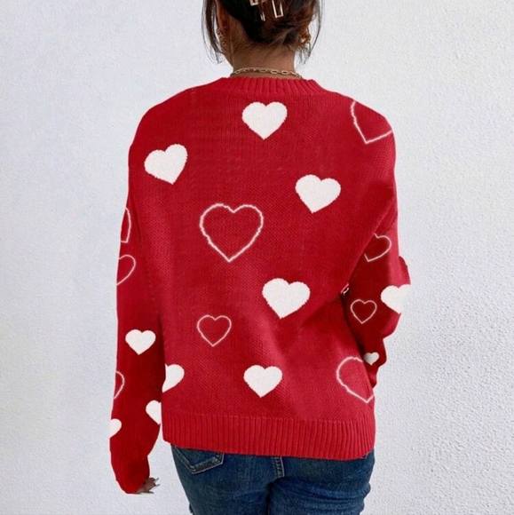 Women 2024 Autumn/Winter Valentine's Day New Fashion Round Neck Heart Pattern - Picture 2 of 4